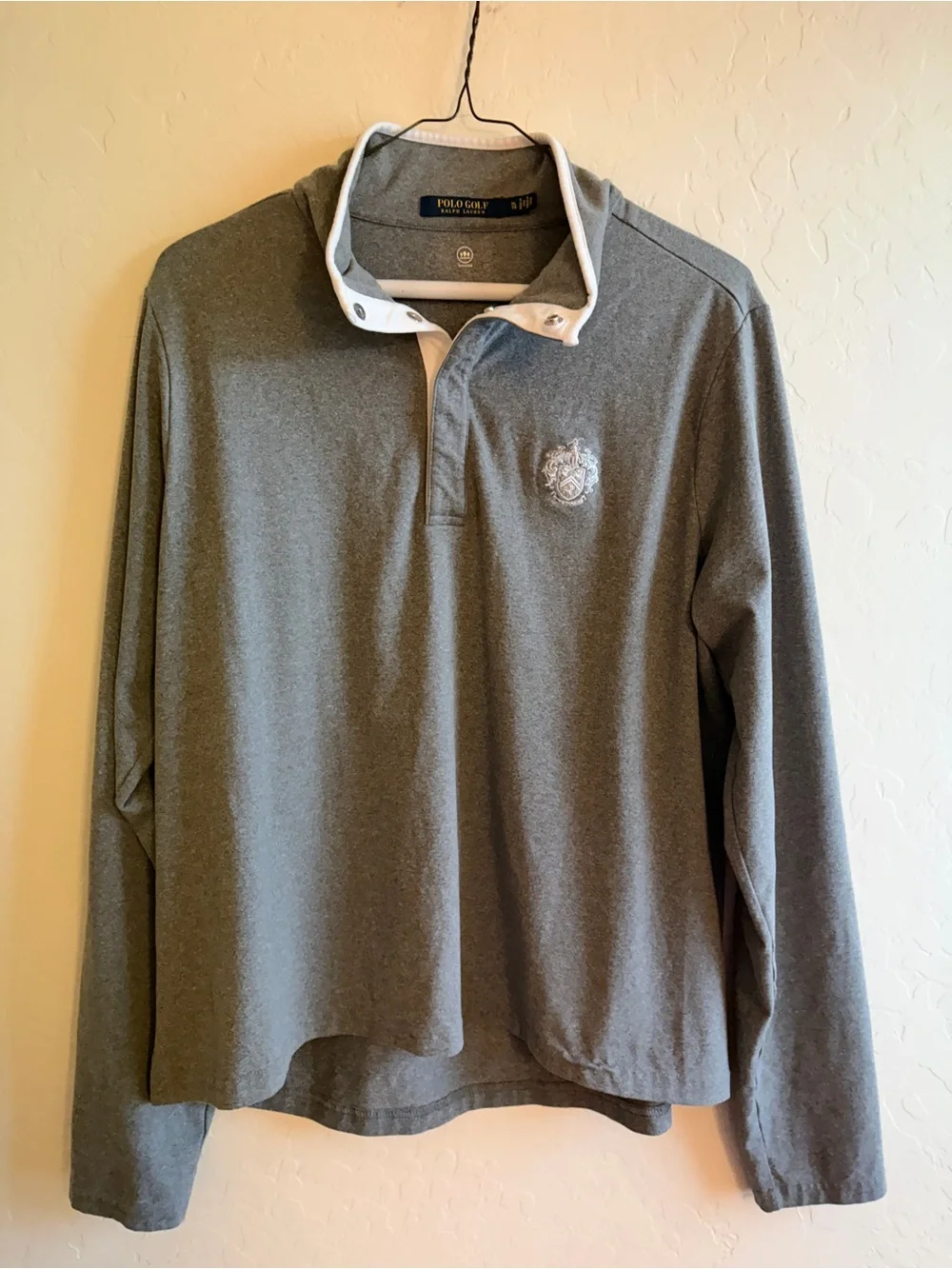 Ralph Lauren Gray Long-Sleeve Polo with White Collar Trim